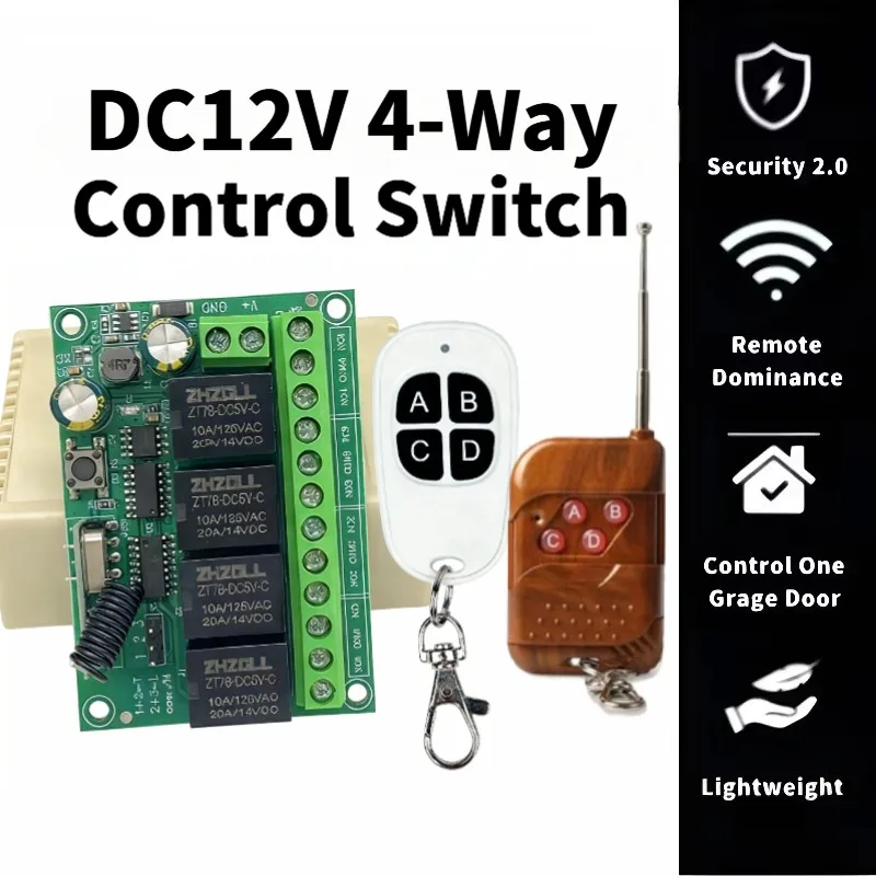 Universal Wireless Remote Control Switch DC 12V 4CH Relay Receiver Module With 4 Channel RF 433 Mhz Transmitter
Universal Wireless Remote Control Switch DC 12V 4CH Relay Receiver Module With 4 Channel RF 433 Mhz Transmitter