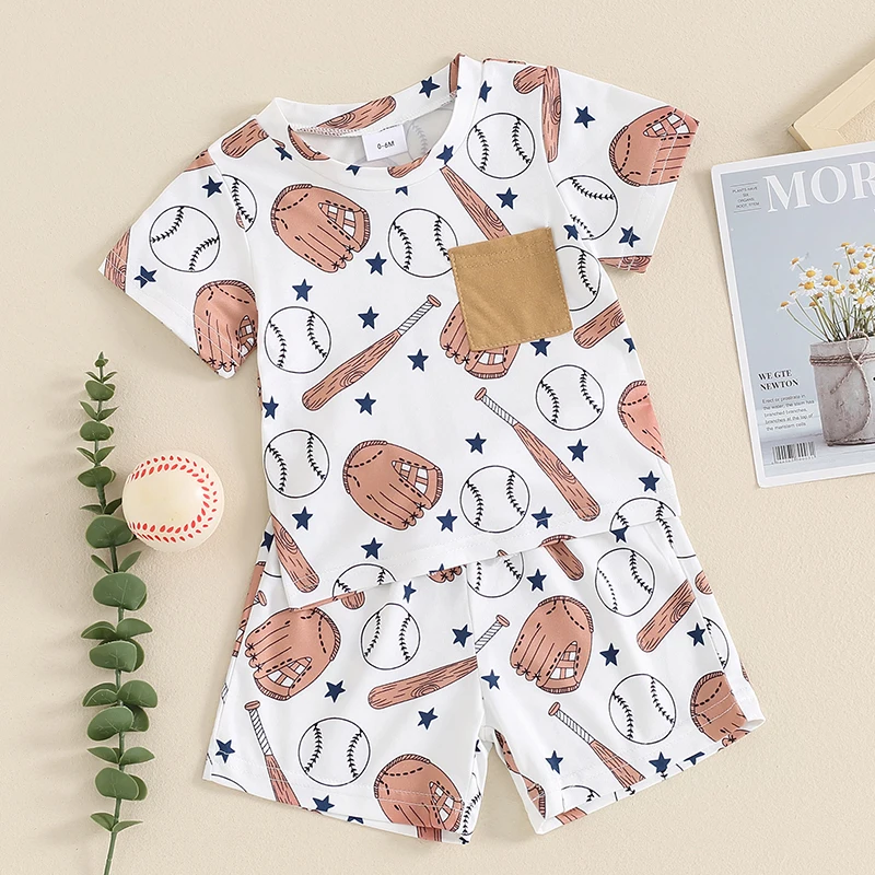 KMBANGI Toddler Baby Boy Summer Outfits Baseball Print Short Sleeve Crew Neck Sweatshirt Elastic Waist Shorts 2PCS Set
KMBANGI Toddler Baby Boy Summer Outfits Baseball Print Short Sleeve Crew Neck Sweatshirt Elastic Waist Shorts 2PCS Set