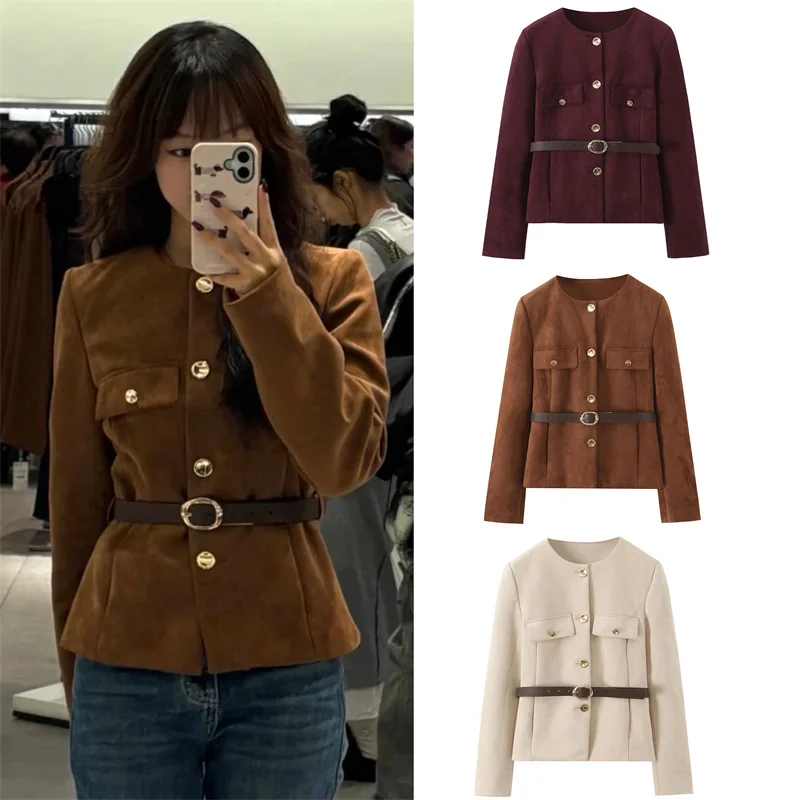 Женская куртка, осень 2021, новый стиль, однотонный замшевый пиджак с длинными рукавами и поясом, элегантный женский стиль, модный
Женская куртка, осень 2021, новый стиль, однотонный замшевый пиджак с длинными рукавами и поясом, элегантный женский стиль, модный