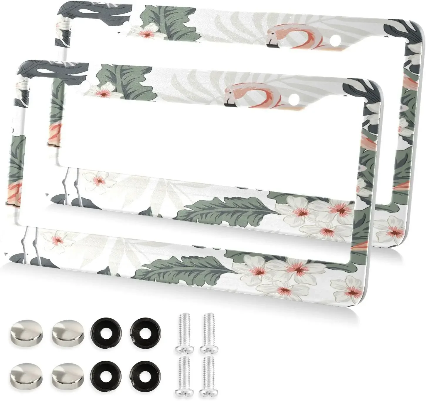 Tropical Pink Flamingo Car License Plate Frame 2 Pack License Plate Holder with 2 Holes Car Tag Frame for Women Men US Vehicles
Tropical Pink Flamingo Car License Plate Frame 2 Pack License Plate Holder with 2 Holes Car Tag Frame for Women Men US Vehicles