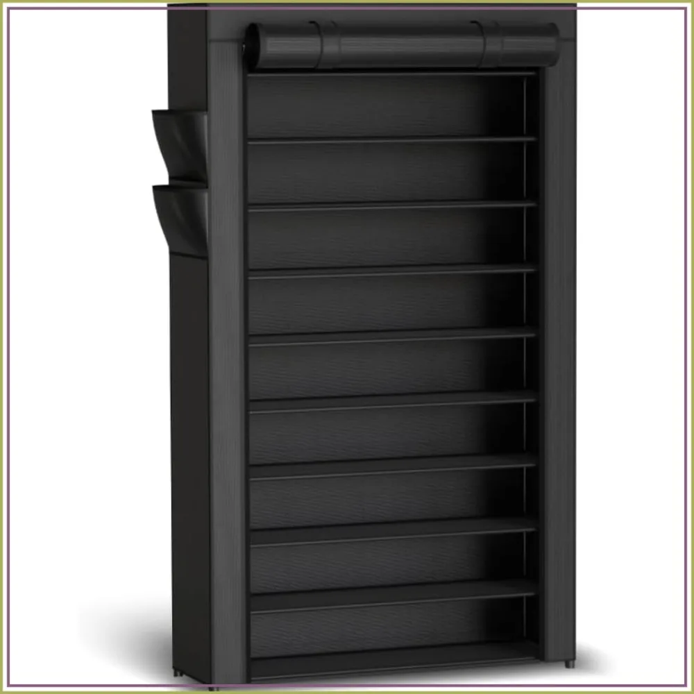 10-Tier Shoe Rack with Dust Cover and Side Pockets, Large Capacity Metal Shoe Organizer for Closet Entrance Living Room, 33.6x12.4x69.3 Inches Black
10-Tier Shoe Rack with Dust Cover and Side Pockets, Large Capacity Metal Shoe Organizer for Closet Entrance Living Room, 33.6x12.4x69.3 Inches Black