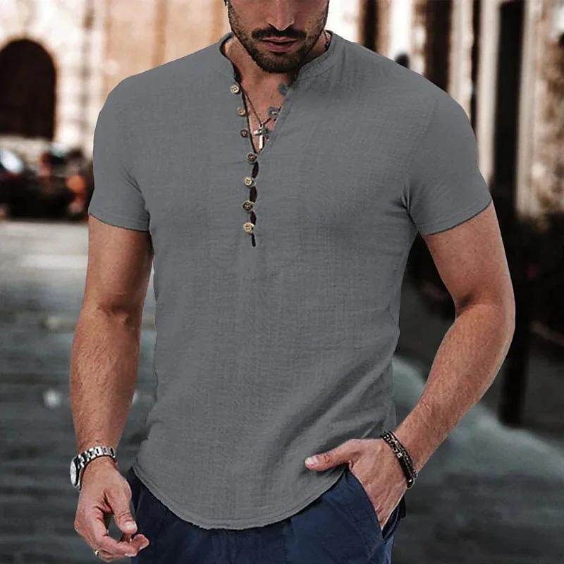 Retro Cotton and Linen Men's Shirt New Solid Color Short Sleeved T-shirt V-neck Button Men's Casual Shirt Street Trend Men's Top
Retro Cotton and Linen Men's Shirt New Solid Color Short Sleeved T-shirt V-neck Button Men's Casual Shirt Street Trend Men's Top
