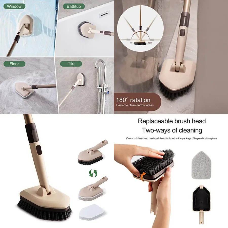 Shower Scrubber with Long Handle, Tub Scrubber Brush with 180 Swivel Head for Bathroom, Tile, Bathtub, Grout, Sink, 2 Type Clea
Shower Scrubber with Long Handle, Tub Scrubber Brush with 180 Swivel Head for Bathroom, Tile, Bathtub, Grout, Sink, 2 Type Clea