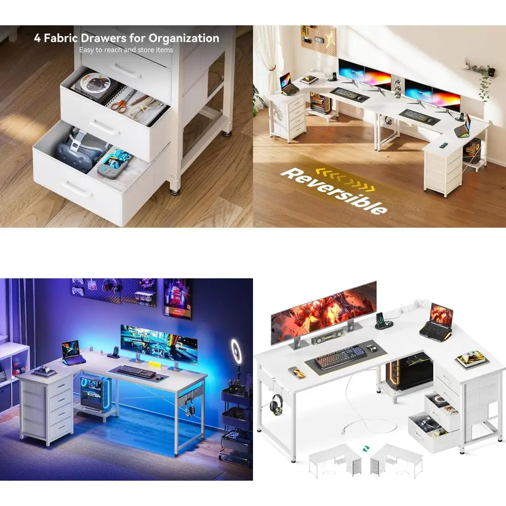 L-Shaped Desk with 4-Tier Storage, 53" Gaming Desk featuring Power and USB Ports, and Reversible L-Shaped Desk with CPU Holder
L-Shaped Desk with 4-Tier Storage, 53" Gaming Desk featuring Power and USB Ports, and Reversible L-Shaped Desk with CPU Holder