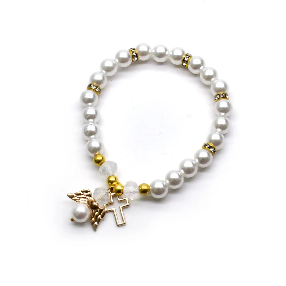 QIGO Angel Baptism Bracelet with White Pink Glass Pearl Beads Religious Jewelry Strand Cross Design
QIGO Angel Baptism Bracelet with White Pink Glass Pearl Beads Religious Jewelry Strand Cross Design