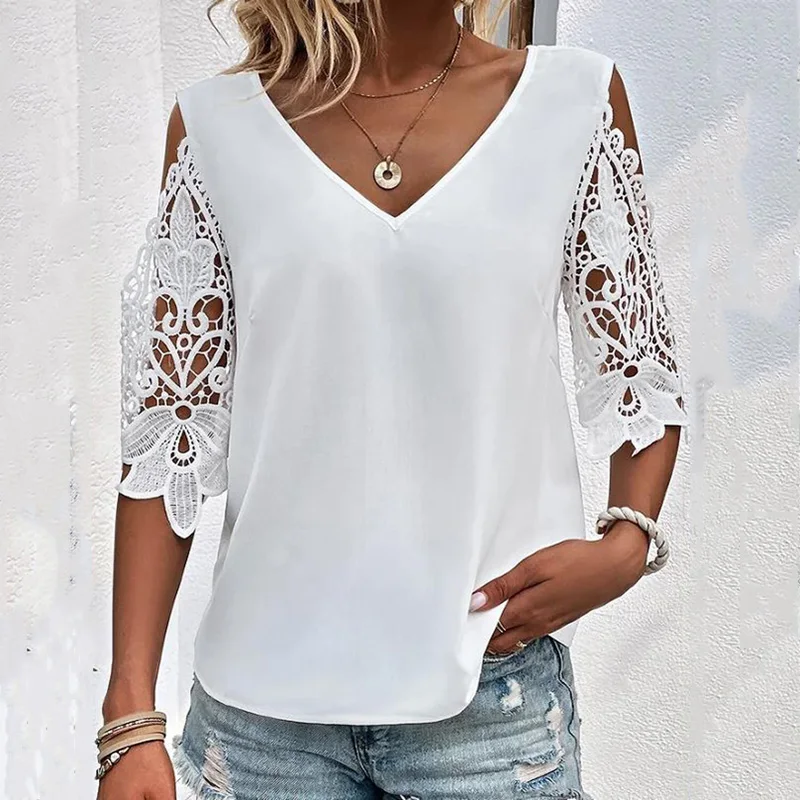 Women T-shirt 2023 Autumn New Solid Hollow Out Off Shoulder V-neck Half Sleeve Fashion Elegant Loose Commute Female T-shirt
Women T-shirt 2023 Autumn New Solid Hollow Out Off Shoulder V-neck Half Sleeve Fashion Elegant Loose Commute Female T-shirt