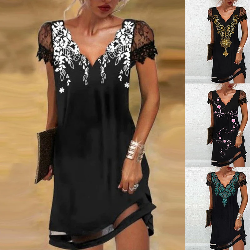 Summer New Women's Casual Short Sleeve Ethnic V-Neck Gradient Print Lace Mesh Loose Midi Dress Fashion Vintage Sexy Party Dress
Summer New Women's Casual Short Sleeve Ethnic V-Neck Gradient Print Lace Mesh Loose Midi Dress Fashion Vintage Sexy Party Dress