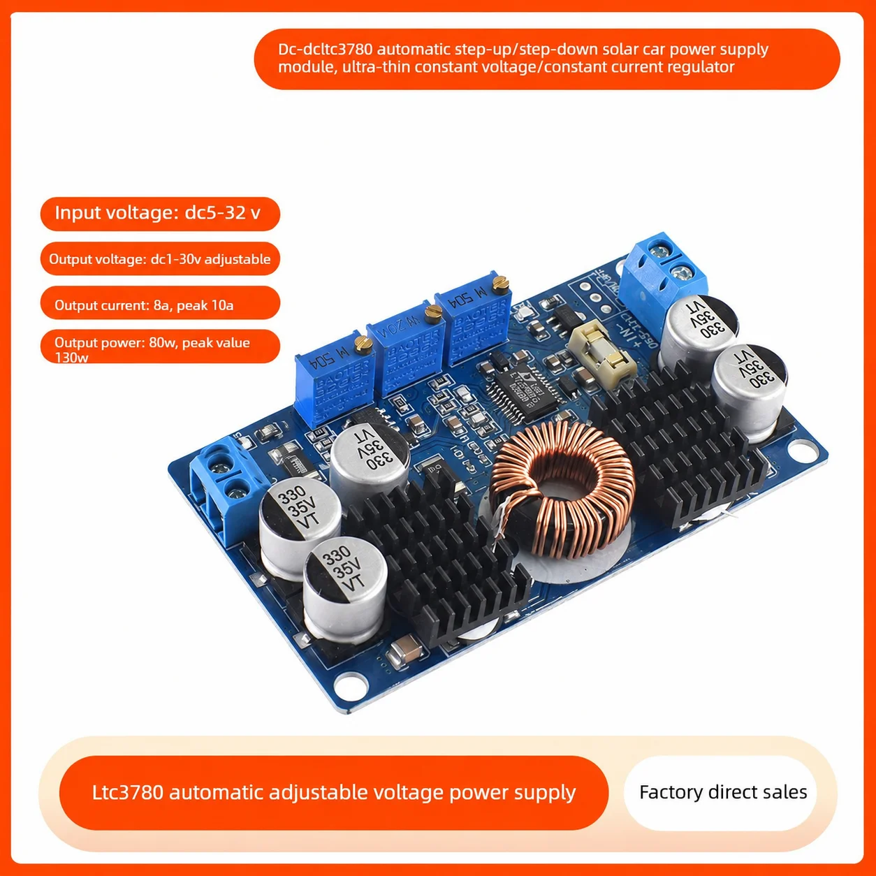DC-DC LTC3780 Automatic Up and Down Voltage Solar Vehicle Regulator Constant Voltage Constant Current Power Supply Module
DC-DC LTC3780 Automatic Up and Down Voltage Solar Vehicle Regulator Constant Voltage Constant Current Power Supply Module