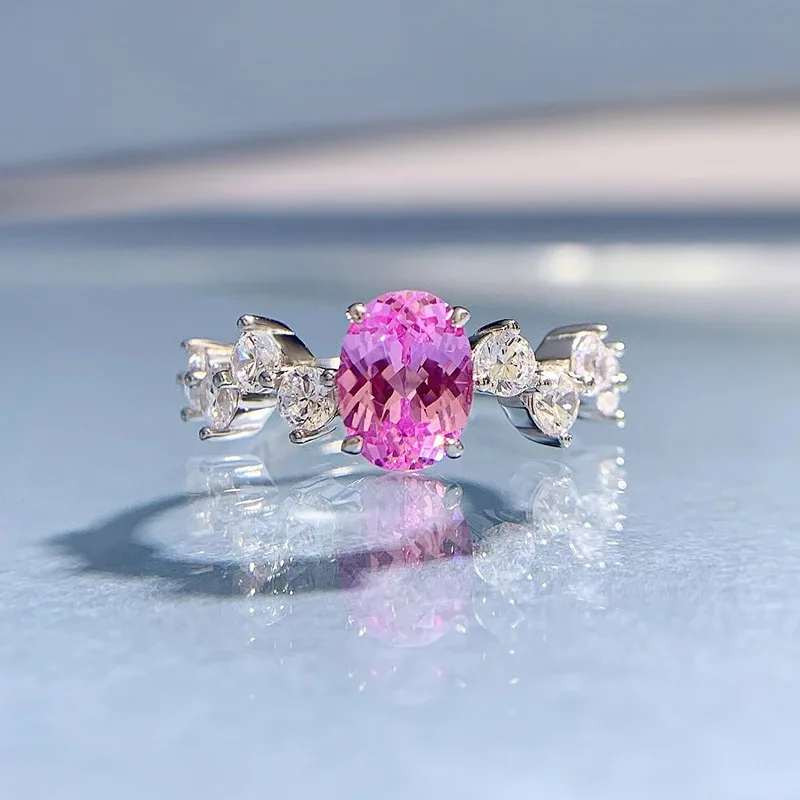 New 925 Silver 1 Carat Egg shaped 6 * 8 Pink Diamond Ring for Women's Ins Style Fashion Celebrity Versatile
New 925 Silver 1 Carat Egg shaped 6 * 8 Pink Diamond Ring for Women's Ins Style Fashion Celebrity Versatile