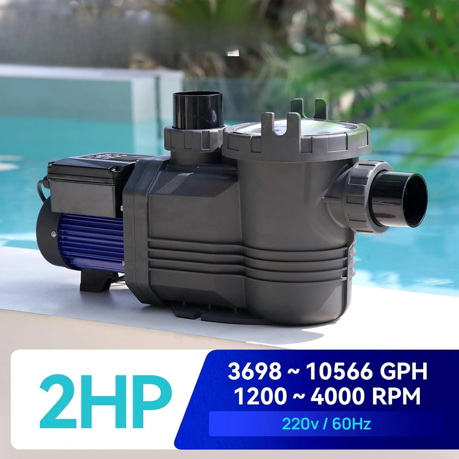 Variable Speed Pool Pump, 2 HP, 220V, 10566GPH, In/Above Pool Pump, Energy Efficient
Variable Speed Pool Pump, 2 HP, 220V, 10566GPH, In/Above Pool Pump, Energy Efficient