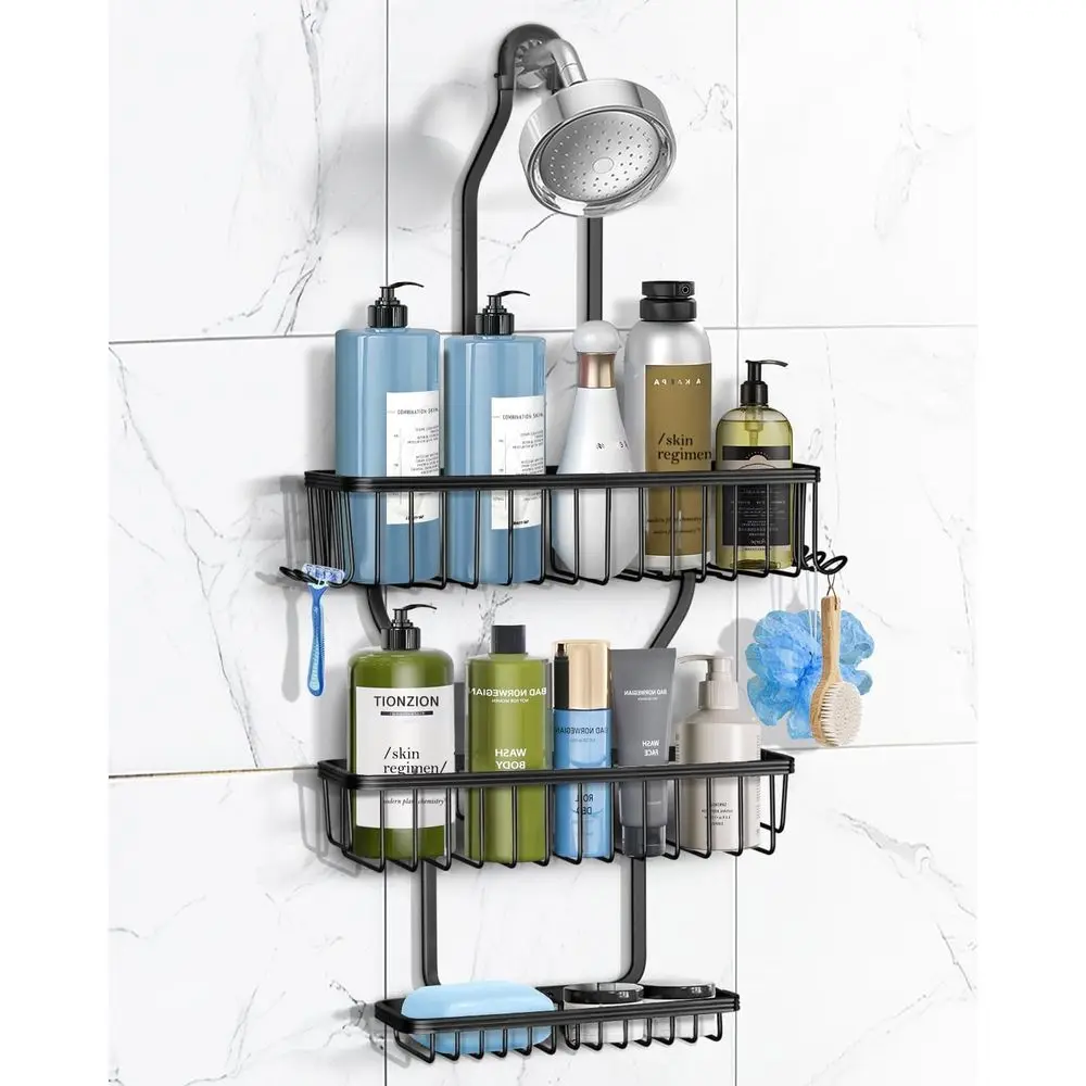 Over-the-Shower Hanging Organizer with Soap Basket and 6 Hooks for Sponges - Black
Over-the-Shower Hanging Organizer with Soap Basket and 6 Hooks for Sponges - Black