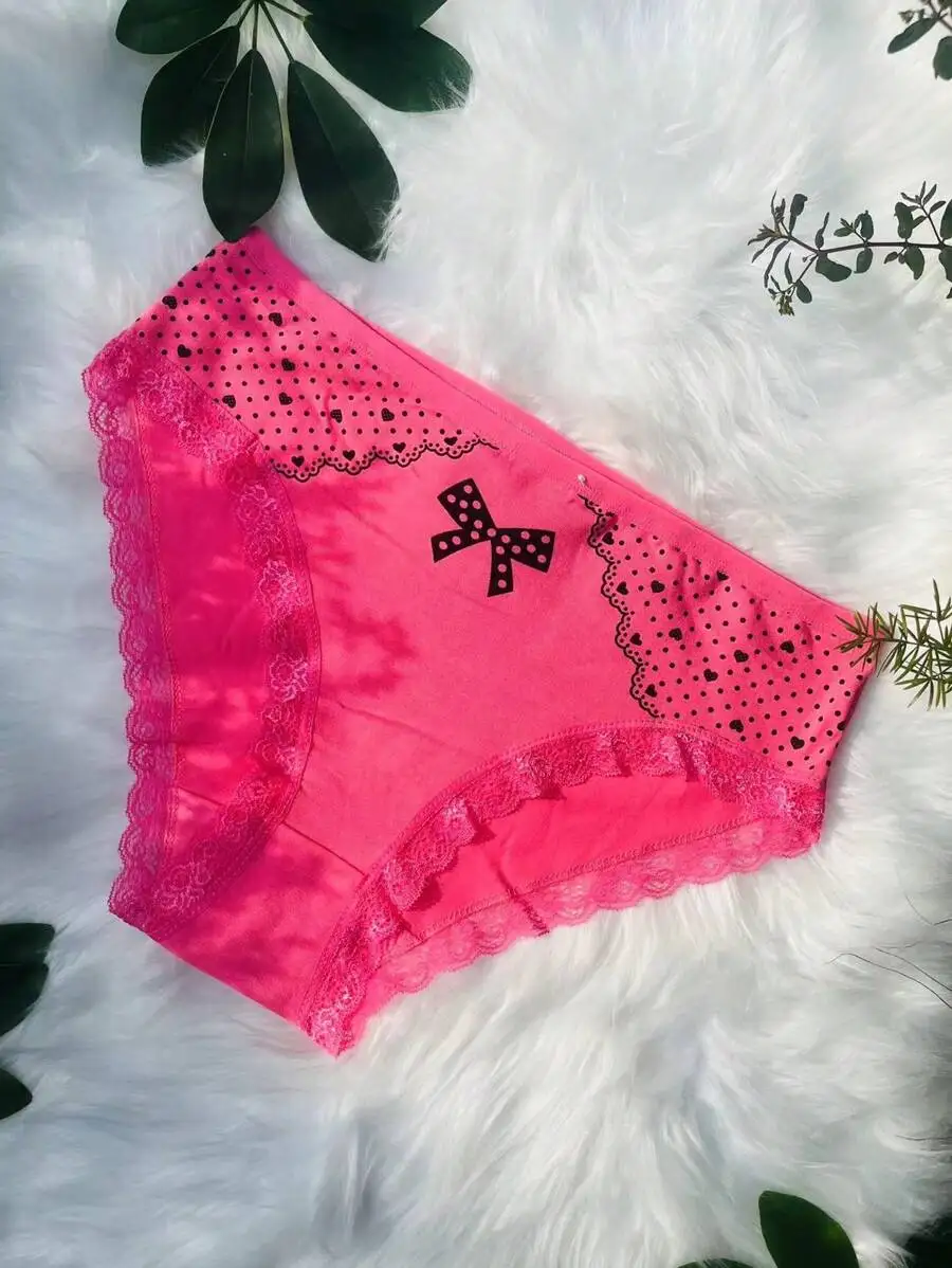 Pink Lace Briefs With Bow And Heart Print Comfortable Stretchy Womens Underwear
Pink Lace Briefs With Bow And Heart Print Comfortable Stretchy Womens Underwear
