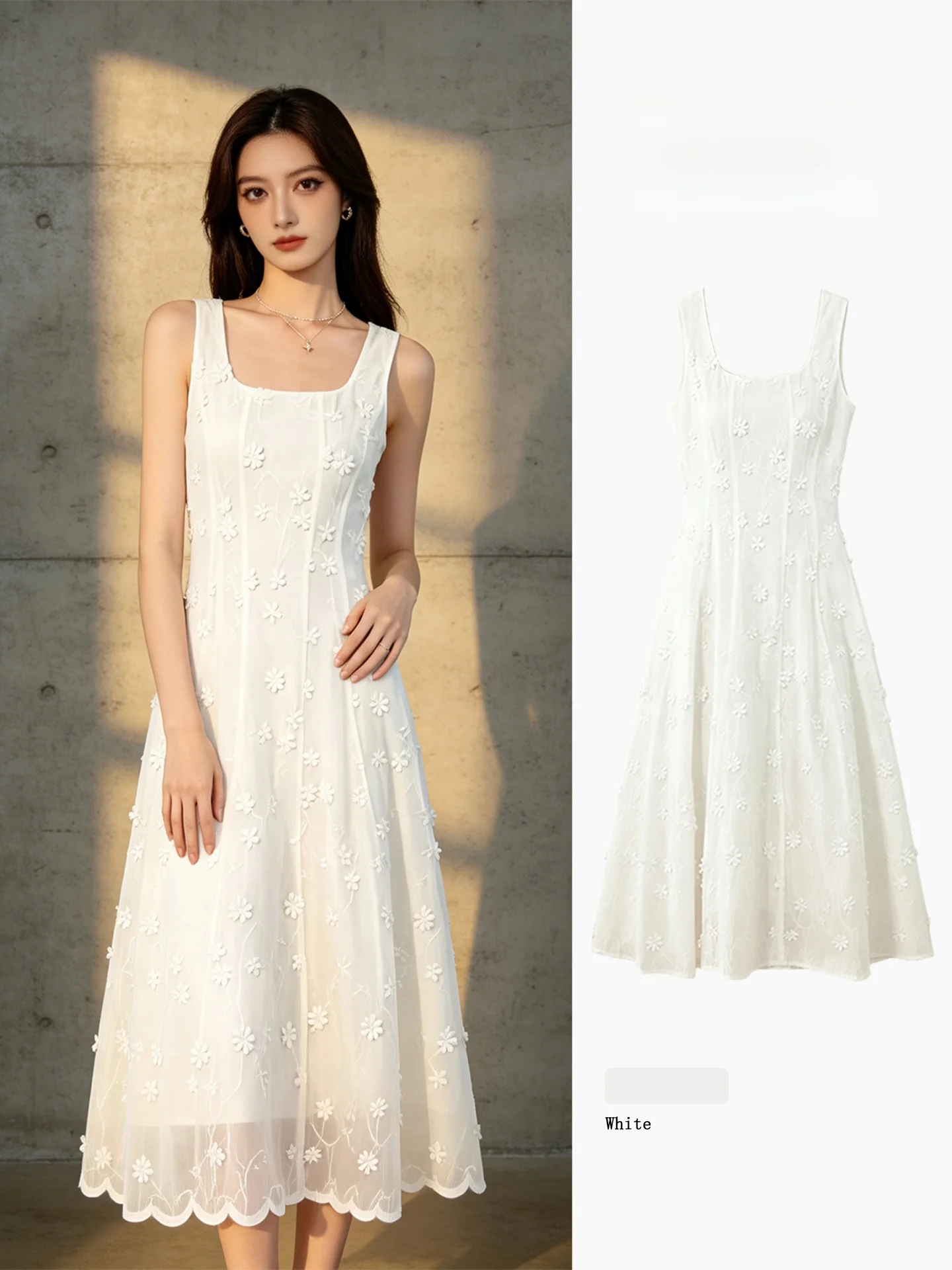 Elegant White Lace Embroidered Wrap Dress Women's Summer Slimming Holiday Dress Square Collar Bell Sleeve Polyester Fiber
Elegant White Lace Embroidered Wrap Dress Women's Summer Slimming Holiday Dress Square Collar Bell Sleeve Polyester Fiber