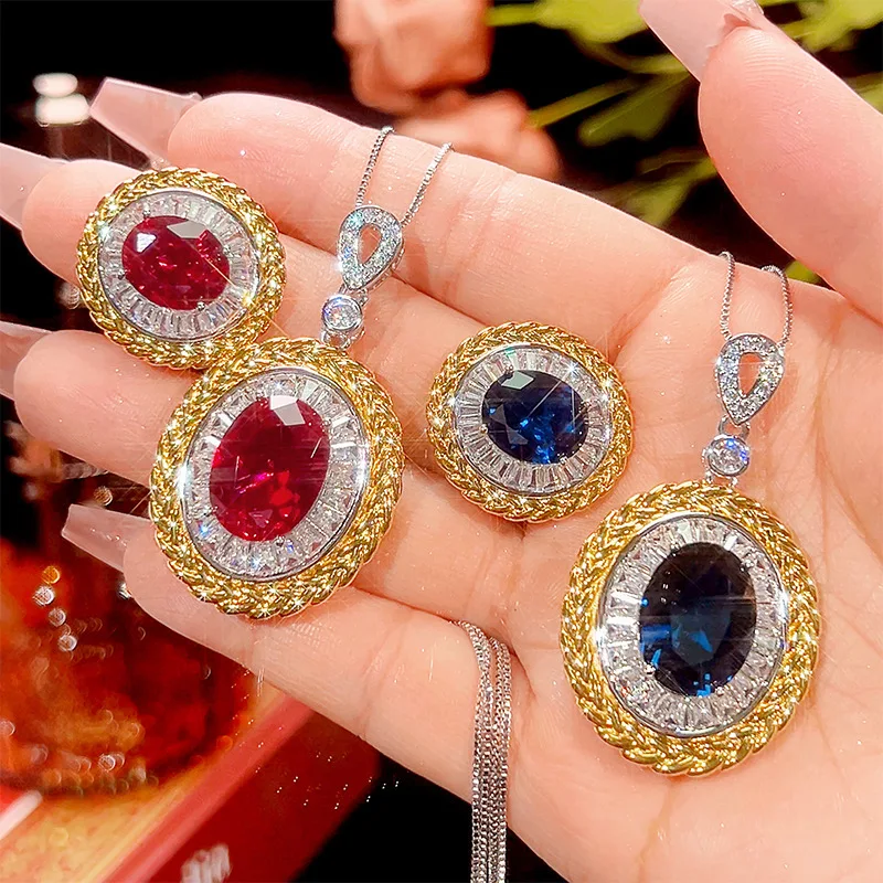 Jewelry Red Corundum Blue Spinel Fashionable Light Luxury Set 12*16-10*12
Jewelry Red Corundum Blue Spinel Fashionable Light Luxury Set 12*16-10*12