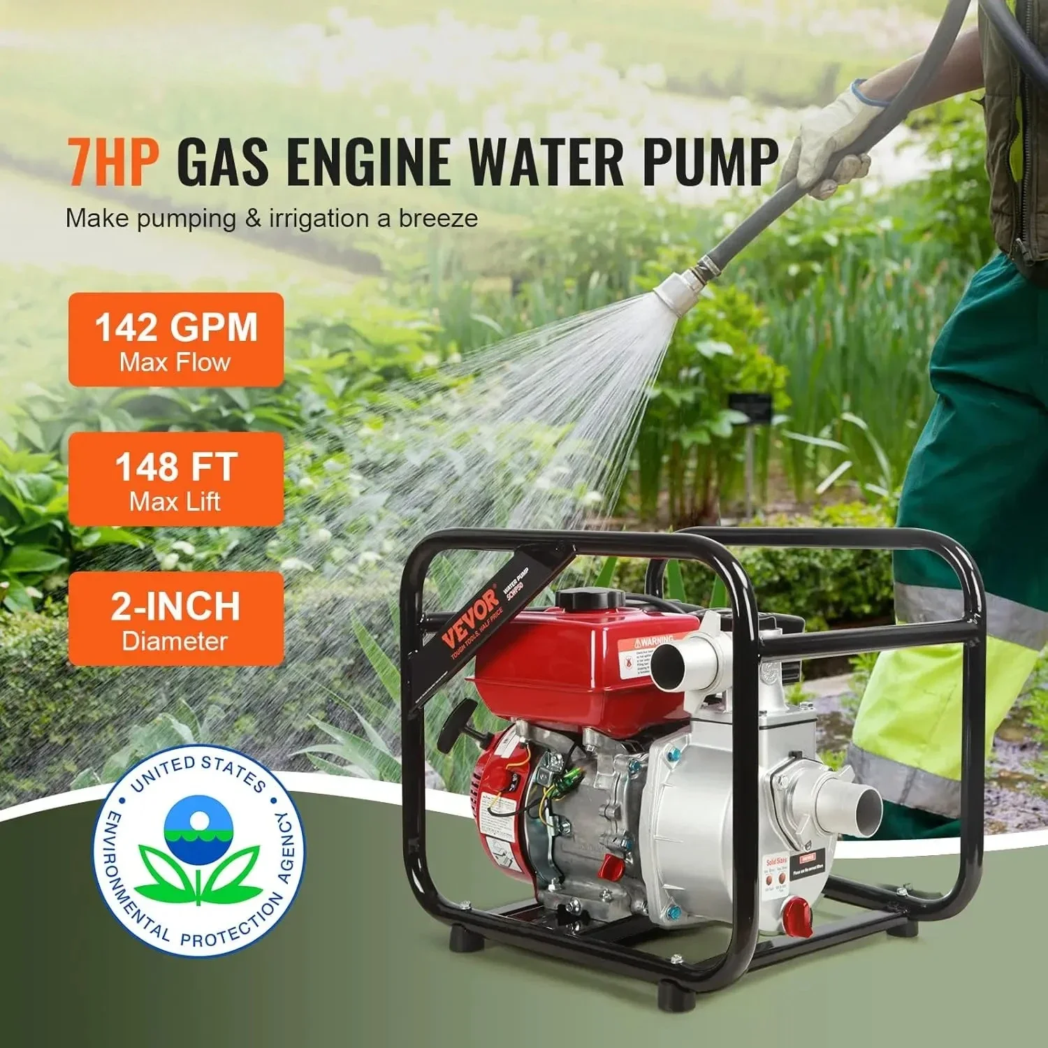 Gasoline Engine Water Pump, 142 GPM, 148ft Lift, 22ft Suction, 4-Stroke Gas Powered Trash Transfer Pump Portable High
Gasoline Engine Water Pump, 142 GPM, 148ft Lift, 22ft Suction, 4-Stroke Gas Powered Trash Transfer Pump Portable High