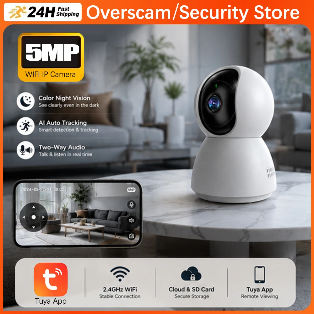 5MP Tuya 360° Smart Two-Way Audio Home Security WIFI PTZ Camera Mini PTZ 5MP 5 Megapixel Auto Tracking Night Vision Baby Monitor
5MP Tuya 360° Smart Two-Way Audio Home Security WIFI PTZ Camera Mini PTZ 5MP 5 Megapixel Auto Tracking Night Vision Baby Monitor