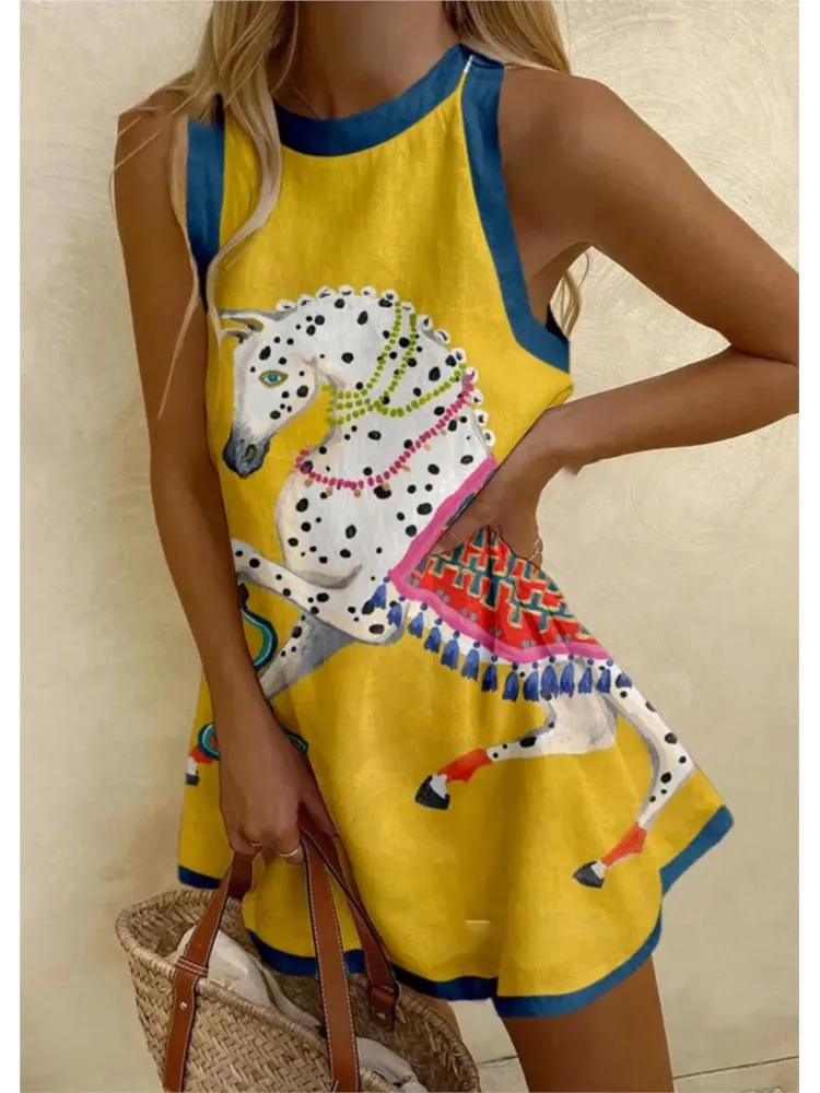 Summer Dress Casual Retro Printed Temperament Short Skirt Women Comfortable Shirtdress New Vacation Beachwear Sleeveless Dresses
Summer Dress Casual Retro Printed Temperament Short Skirt Women Comfortable Shirtdress New Vacation Beachwear Sleeveless Dresses