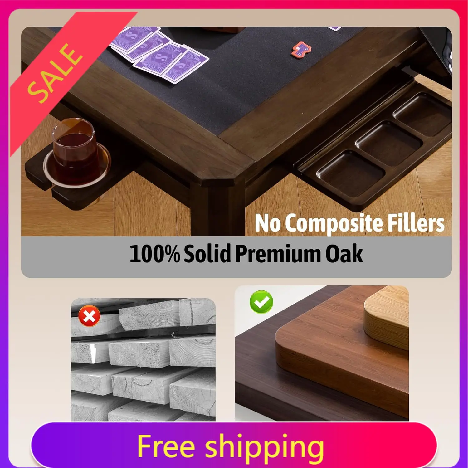 Solid Wood Board Game Coffee Table with Removable Top, 3-in-1 Gaming and Dining Table Includes Play Mat & Detachable Cup Holders
Solid Wood Board Game Coffee Table with Removable Top, 3-in-1 Gaming and Dining Table Includes Play Mat & Detachable Cup Holders