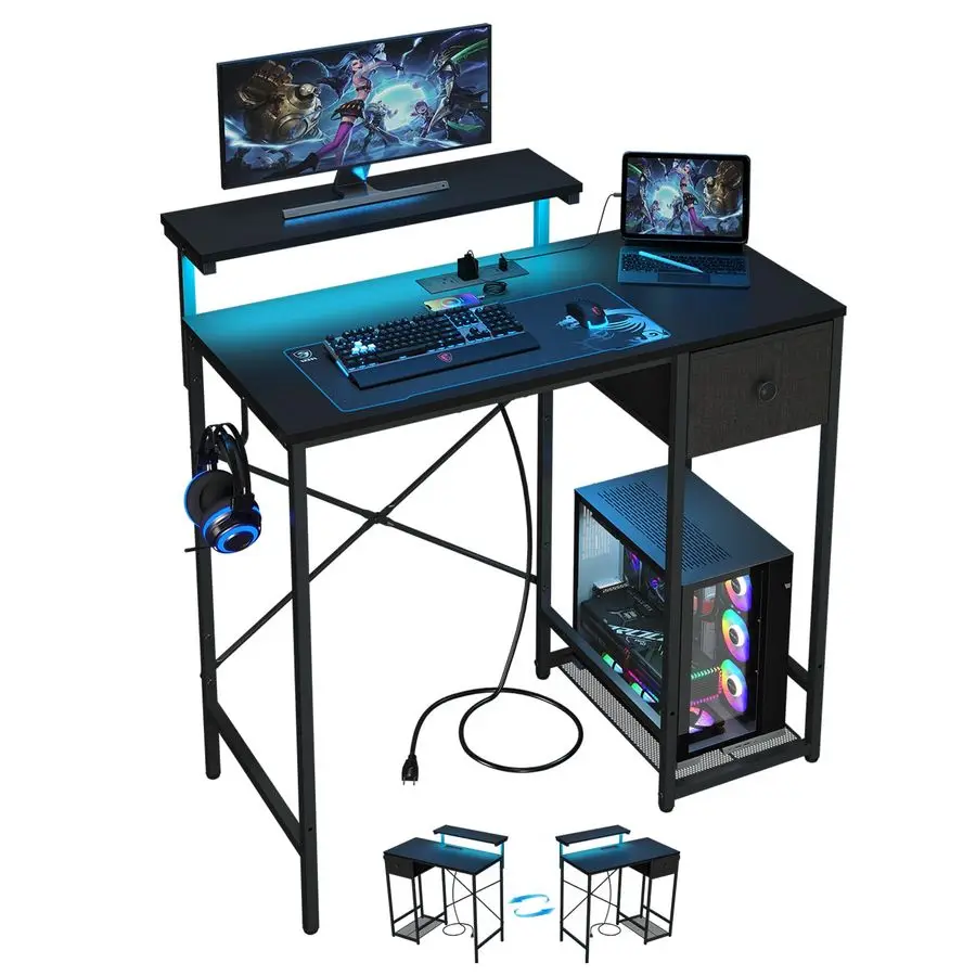 33.5 Small Gaming Desk with LED Lights amp Power Outlets, Compact Computer Desk with Monitor Stand amp CPU Stand, Gamer Table w
33.5 Small Gaming Desk with LED Lights amp Power Outlets, Compact Computer Desk with Monitor Stand amp CPU Stand, Gamer Table w