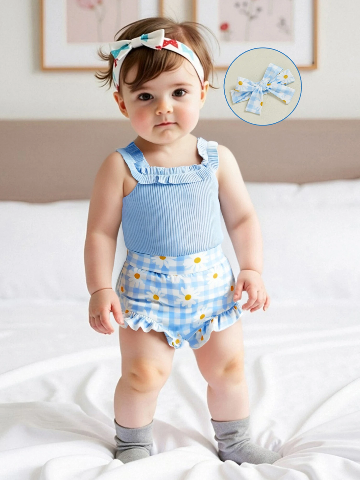 Summer Infant Toddler Girls Clothes Set Ribbed Bodysuit Plaid Daisy Ruffle Shorts Headband 3pcs Outfit
Summer Infant Toddler Girls Clothes Set Ribbed Bodysuit Plaid Daisy Ruffle Shorts Headband 3pcs Outfit