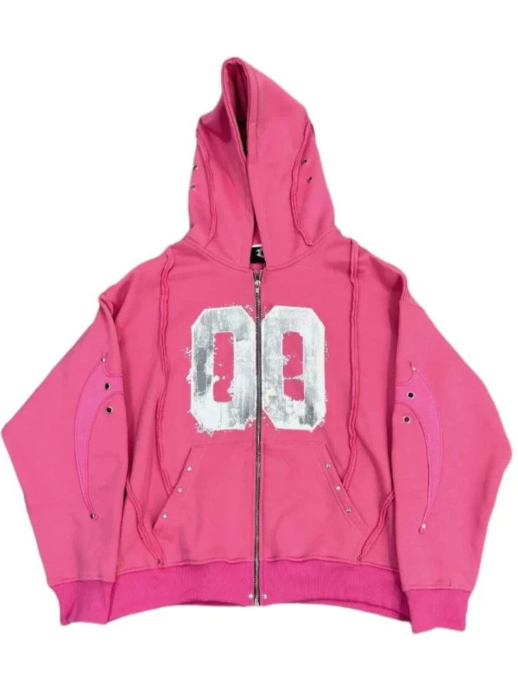 Trendy cardigan hooded sweatshirt with American print retro high street loose casual metal decorative jacket
Trendy cardigan hooded sweatshirt with American print retro high street loose casual metal decorative jacket