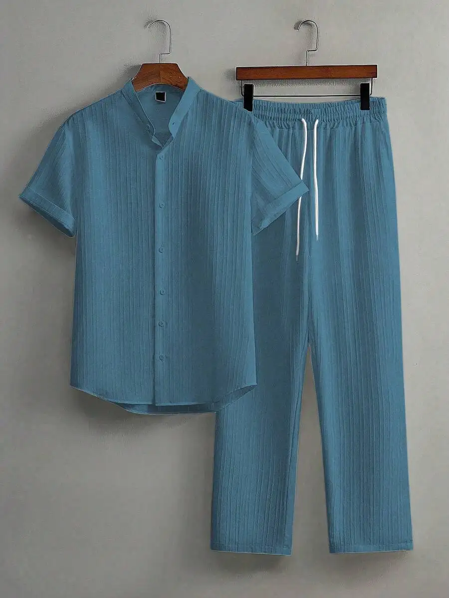 Mens Summer Solid Color Short Sleeve Stand Collar Shirt And Elastic Drawstring Pants Casual Co-ords Set
Mens Summer Solid Color Short Sleeve Stand Collar Shirt And Elastic Drawstring Pants Casual Co-ords Set