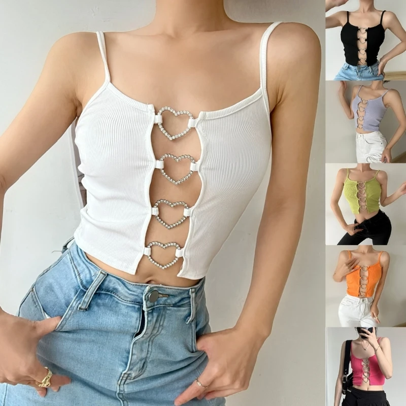 Y2k Sleeveless Tanks Shirts Metal Rings Tops Tie Hollows Tops K-pops Style Vest Sexy Solid Cropped Tops for Women
Y2k Sleeveless Tanks Shirts Metal Rings Tops Tie Hollows Tops K-pops Style Vest Sexy Solid Cropped Tops for Women