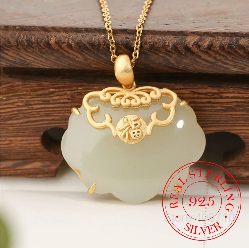 925 Sterling Silver Jewelry 18K Gold Plated Natural Jade Safety Lock Necklace Pendant for Women Wedding Party Jewelry Gift
925 Sterling Silver Jewelry 18K Gold Plated Natural Jade Safety Lock Necklace Pendant for Women Wedding Party Jewelry Gift