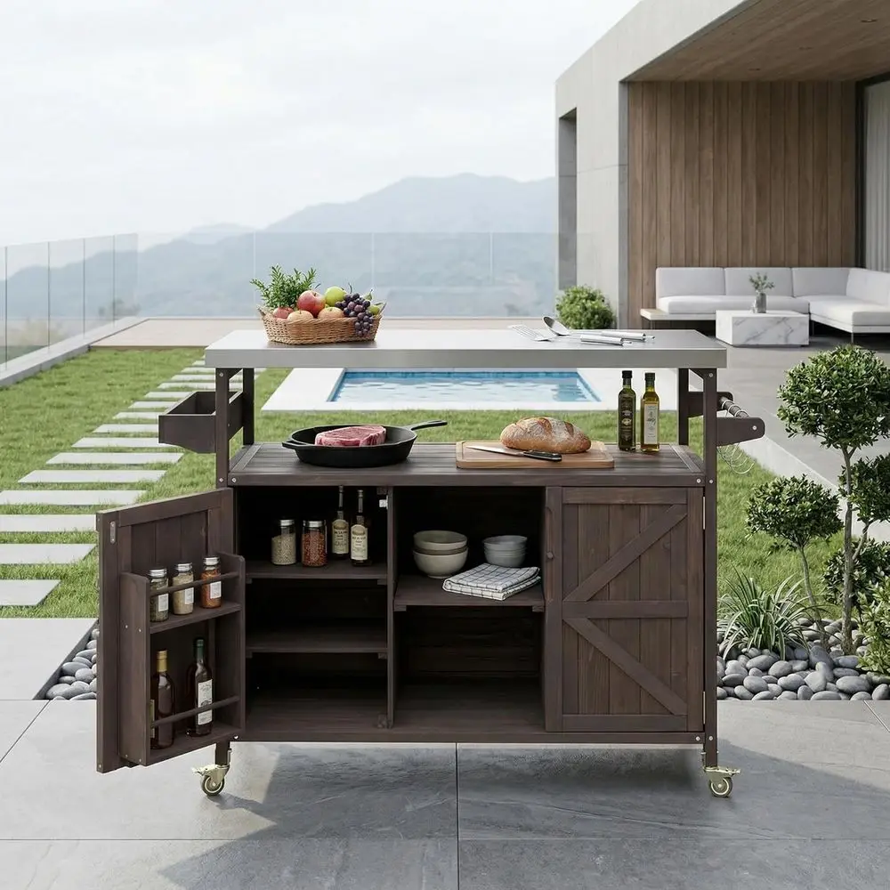 50.25" Outdoor Kitchen Island on Wheels, Rolling Kitchen Island with Storage, Mobile ir Wood Kitchen Cart with StainlSteel Top,
50.25" Outdoor Kitchen Island on Wheels, Rolling Kitchen Island with Storage, Mobile ir Wood Kitchen Cart with StainlSteel Top,