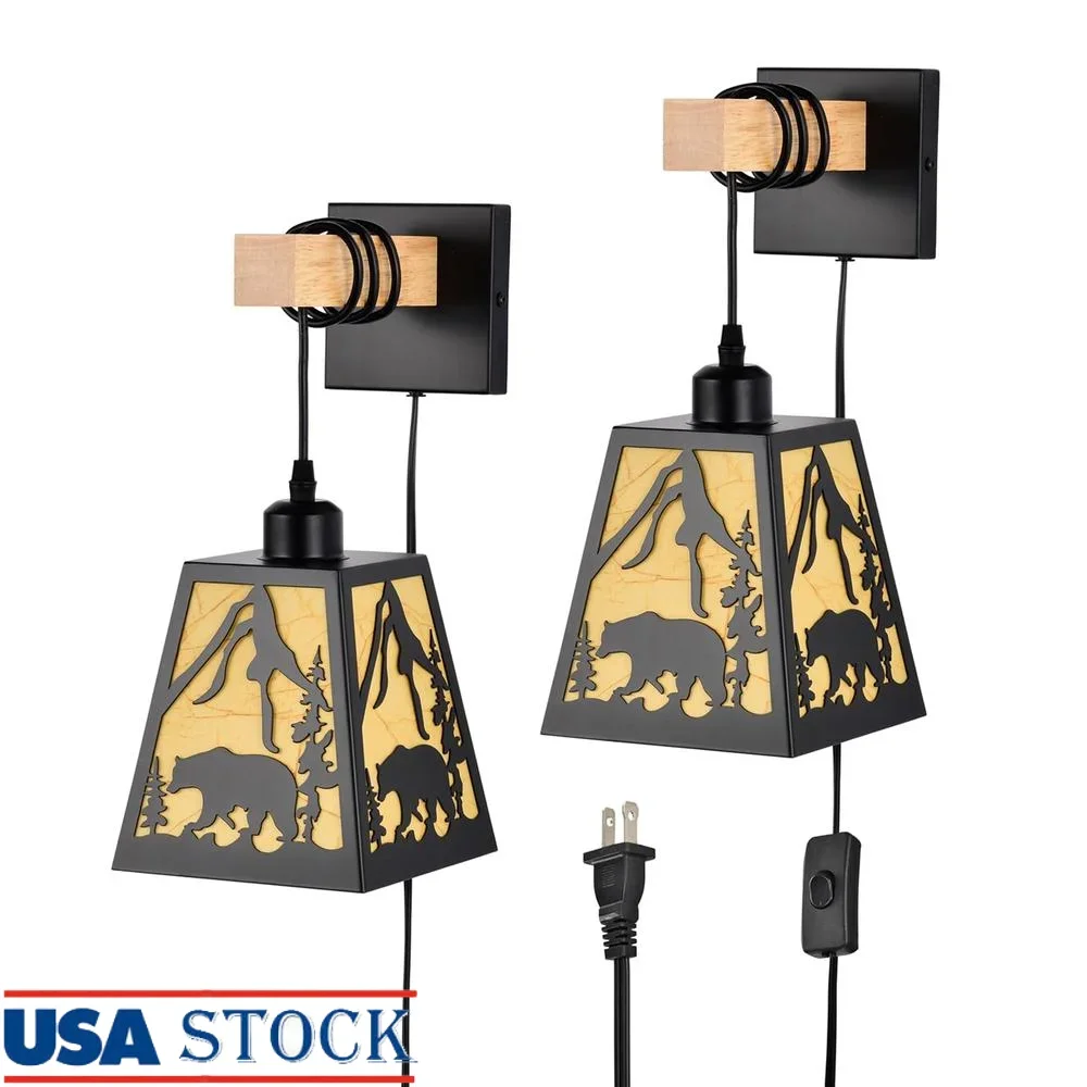 Plug in Wall Light Rustic Bear Sconce Set of 2 Parchment Shade Industrial Bedroom Living Room Wall Decor Adjustable Cord
Plug in Wall Light Rustic Bear Sconce Set of 2 Parchment Shade Industrial Bedroom Living Room Wall Decor Adjustable Cord