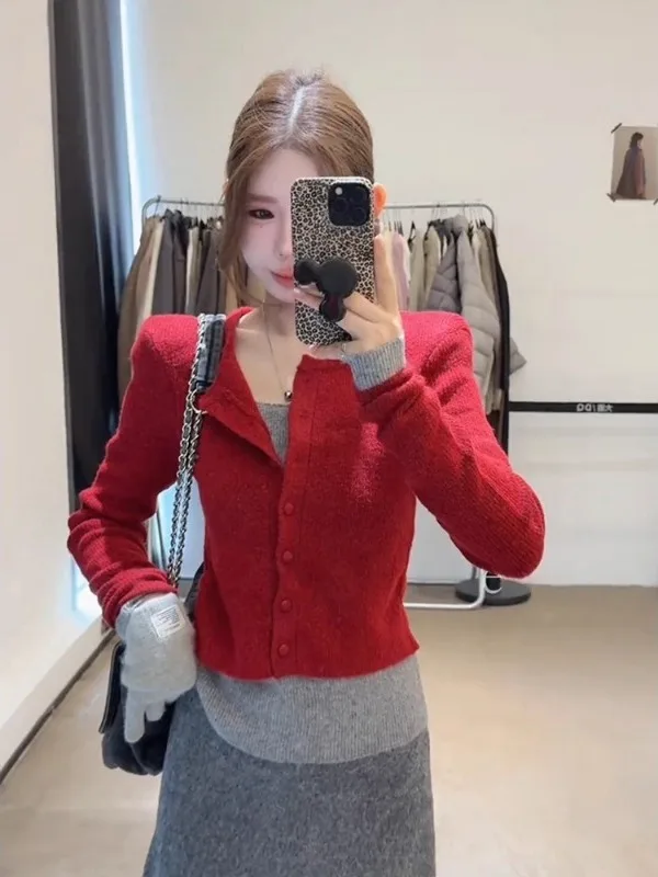 Red Korean Sle Knitted Sweater Women's Base Layer Open Cardigan Long Sve round Ne Girl's Commute Sle Autumn Winter Top
Red Korean Sle Knitted Sweater Women's Base Layer Open Cardigan Long Sve round Ne Girl's Commute Sle Autumn Winter Top