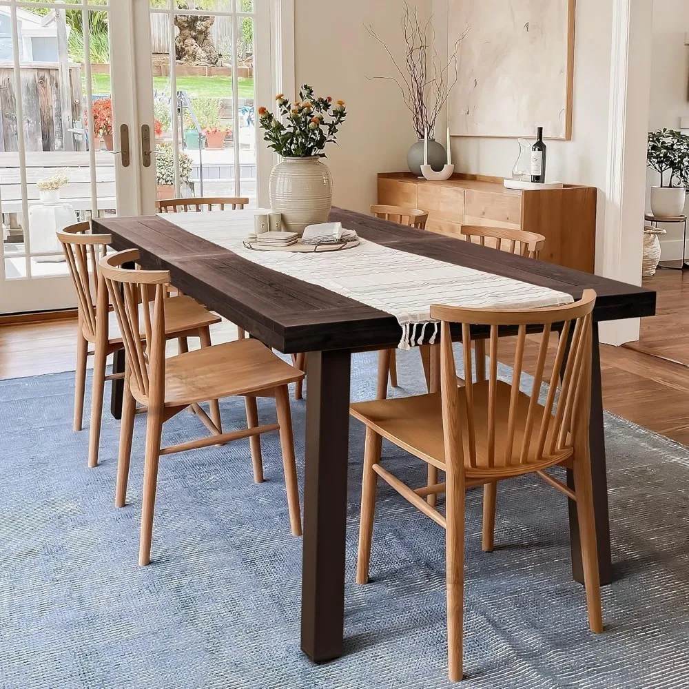 Home Acacia Wood Dining Table 6-Person Indoor Outdoor Table with Iron Legs, Sandblast Finish, Natural Stained, Rustic Metal
Home Acacia Wood Dining Table 6-Person Indoor Outdoor Table with Iron Legs, Sandblast Finish, Natural Stained, Rustic Metal