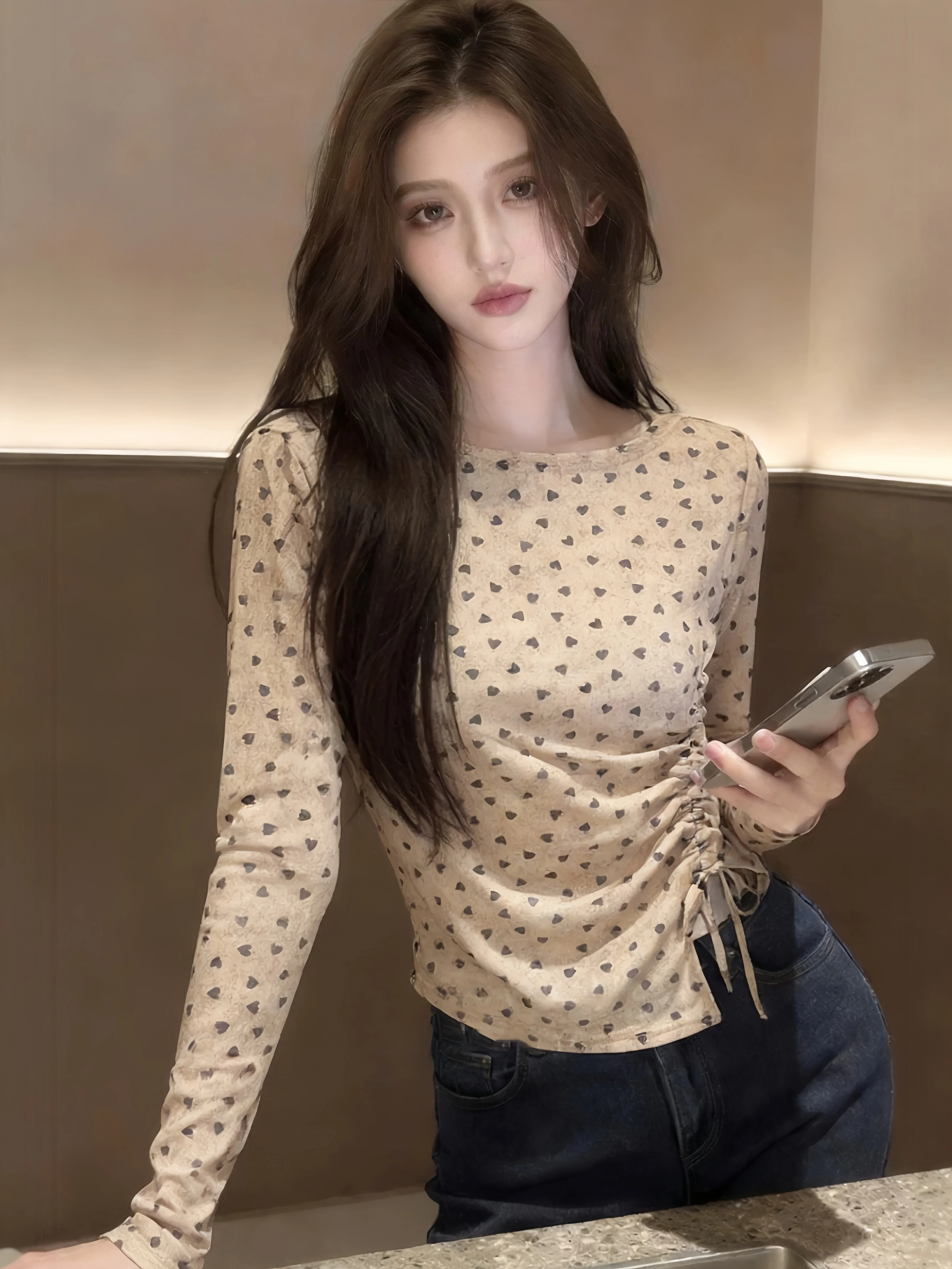 Summer New Style Women's Long Sleeve T-Shirt Self-kept Polka Dot Drawstring Mesh Top Slimming Anti-aging Sunshade Cover up
Summer New Style Women's Long Sleeve T-Shirt Self-kept Polka Dot Drawstring Mesh Top Slimming Anti-aging Sunshade Cover up
