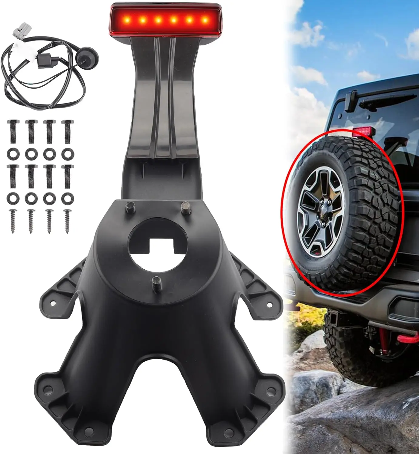 Кронштейн-держатель запасного колеса для Jeep Wrangler JK 2007-2018, центральное крепление с дополнительным стоп-сигналом
Кронштейн-держатель запасного колеса для Jeep Wrangler JK 2007-2018, центральное крепление с дополнительным стоп-сигналом