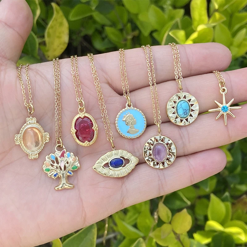 Bohemian Necklace Evil Eye Life Tree Sunflower Pendant Gold Stainless Steel Necklace Design Exquisite Party Jewelry for Women
Bohemian Necklace Evil Eye Life Tree Sunflower Pendant Gold Stainless Steel Necklace Design Exquisite Party Jewelry for Women