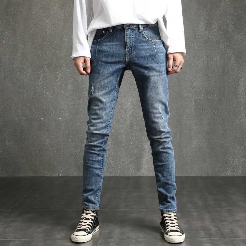 European and American high street style men's trousers retro distressed stretch washed blue jeans tide brand slim-fit pants
European and American high street style men's trousers retro distressed stretch washed blue jeans tide brand slim-fit pants