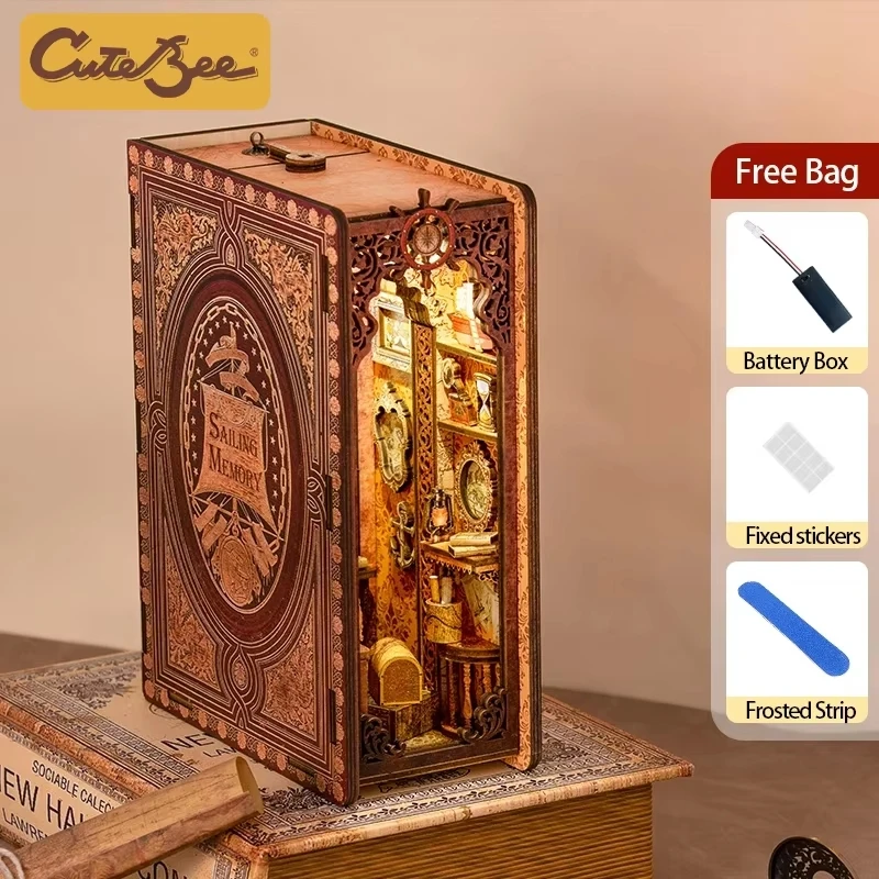 CUTEBEE Book Nook Kit DIY Bookend 3D Miniature House Sailing Memory Wooden Book Shelf Insert Model Light Building For Kid Gifts
CUTEBEE Book Nook Kit DIY Bookend 3D Miniature House Sailing Memory Wooden Book Shelf Insert Model Light Building For Kid Gifts