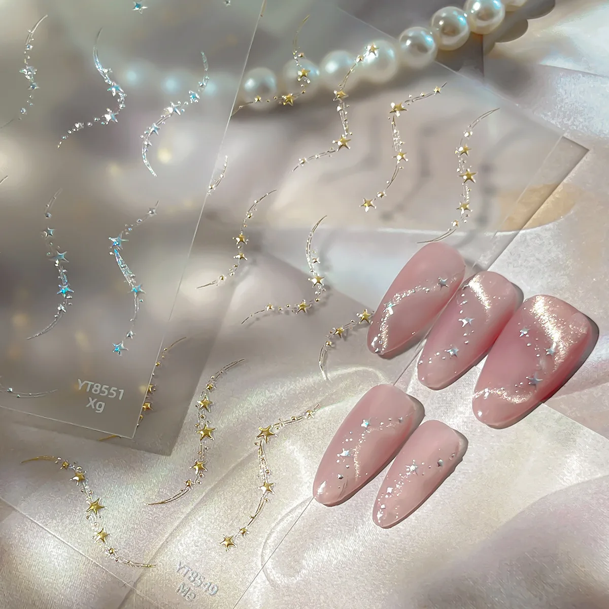  Luxury Stars Chain Nail Stickers Holography Gold and Silver Wavy Star Lines Shiny Nail Stickers for Summer Nail Art Decoration
Luxury Stars Chain Nail Stickers Holography Gold and Silver Wavy Star Lines Shiny Nail Stickers for Summer Nail Art Decoration