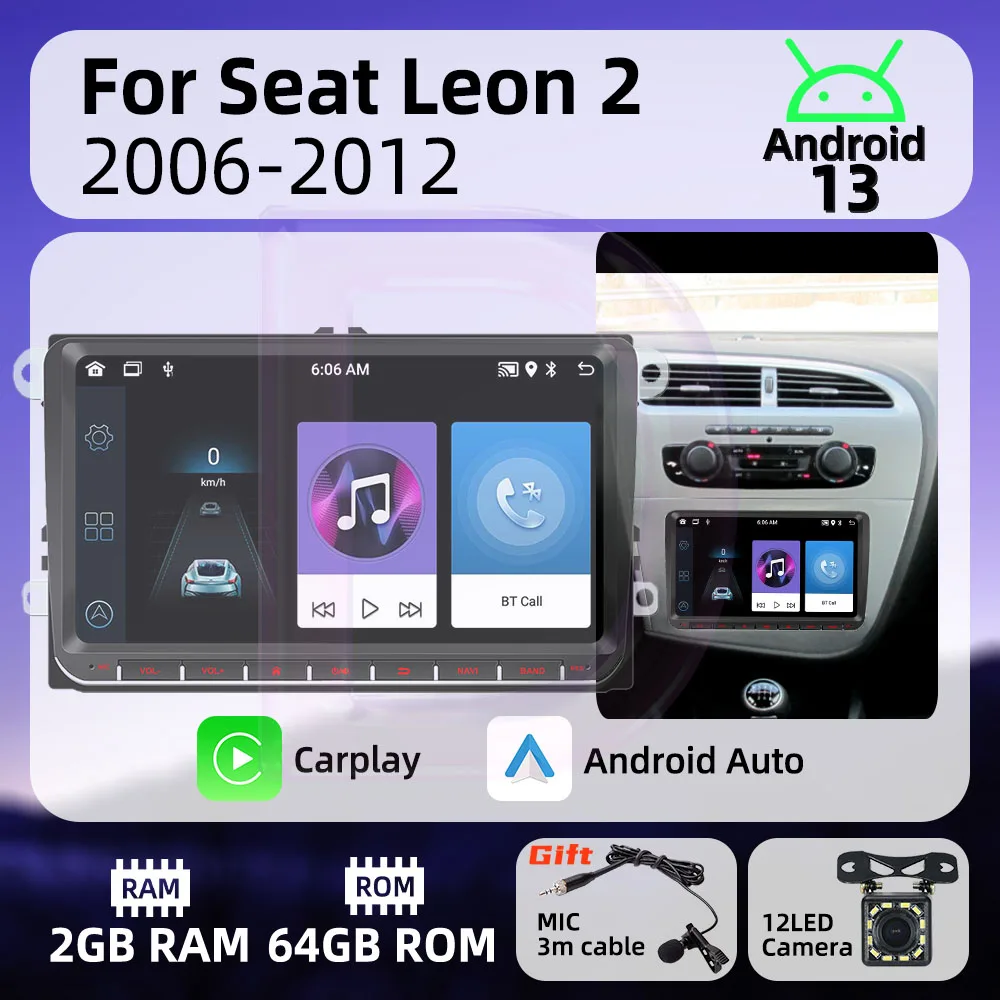 Для Seat Leon 2 2006-2012 9-дюймовый экран, беспроводной Carplay, авторадио, Android, автомобильное мультимедиа, 2Din, GPS, стереонавигация, головное устройство
Для Seat Leon 2 2006-2012 9-дюймовый экран, беспроводной Carplay, авторадио, Android, автомобильное мультимедиа, 2Din, GPS, стереонавигация, головное устройство