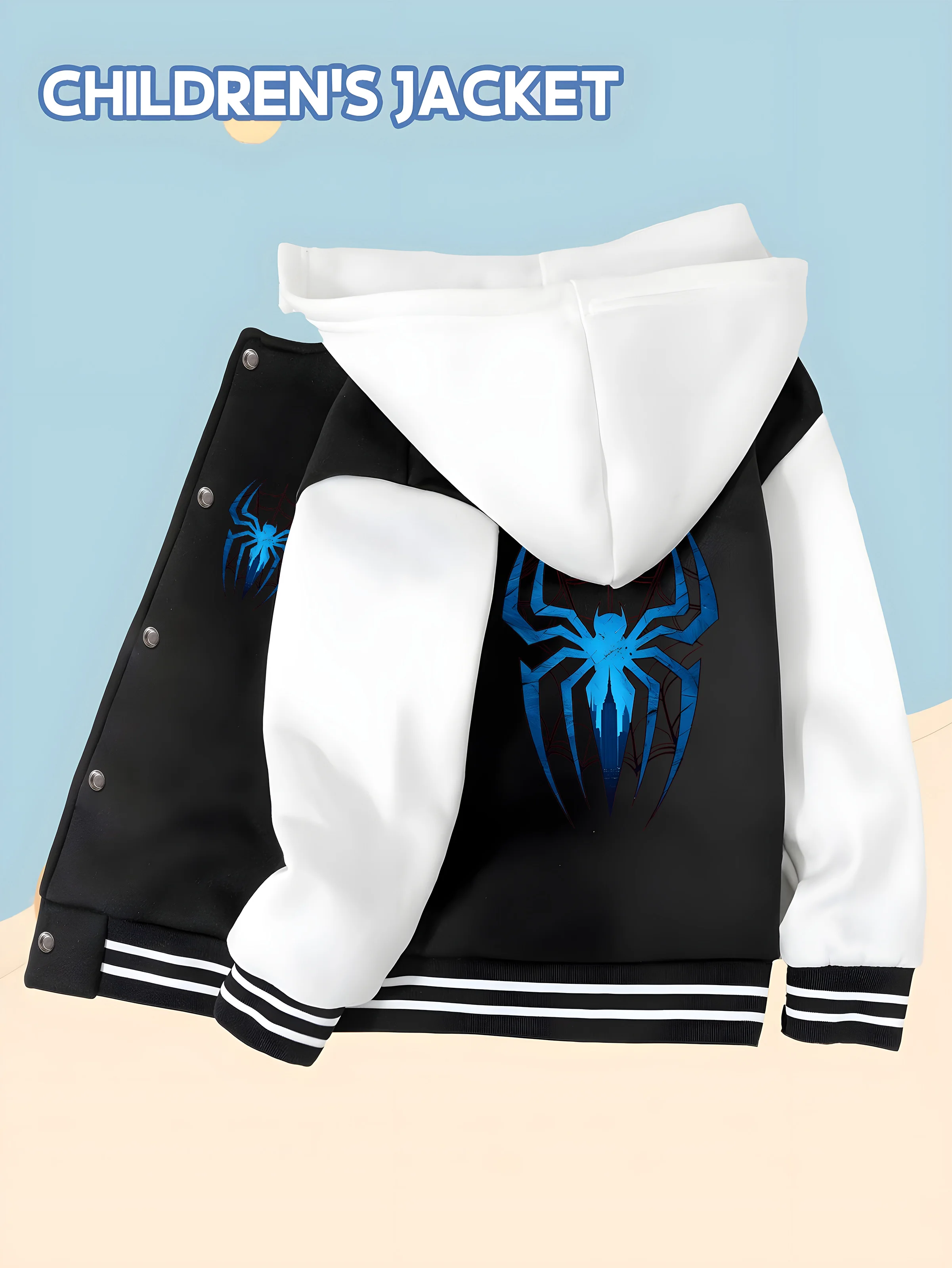 MINISO Authorized Spider-Man children's baseball uniform with blue spider pattern, black and white contrast design, trendy and c
MINISO Authorized Spider-Man children's baseball uniform with blue spider pattern, black and white contrast design, trendy and c