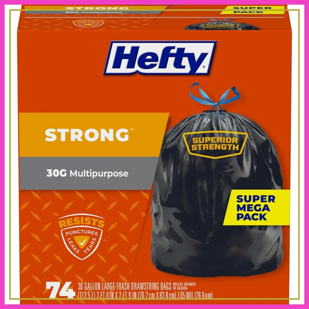 30 Gallon Large Trash Bags, Heavy Duty Black Garbage Bags with Drawstring, 74 Count
30 Gallon Large Trash Bags, Heavy Duty Black Garbage Bags with Drawstring, 74 Count