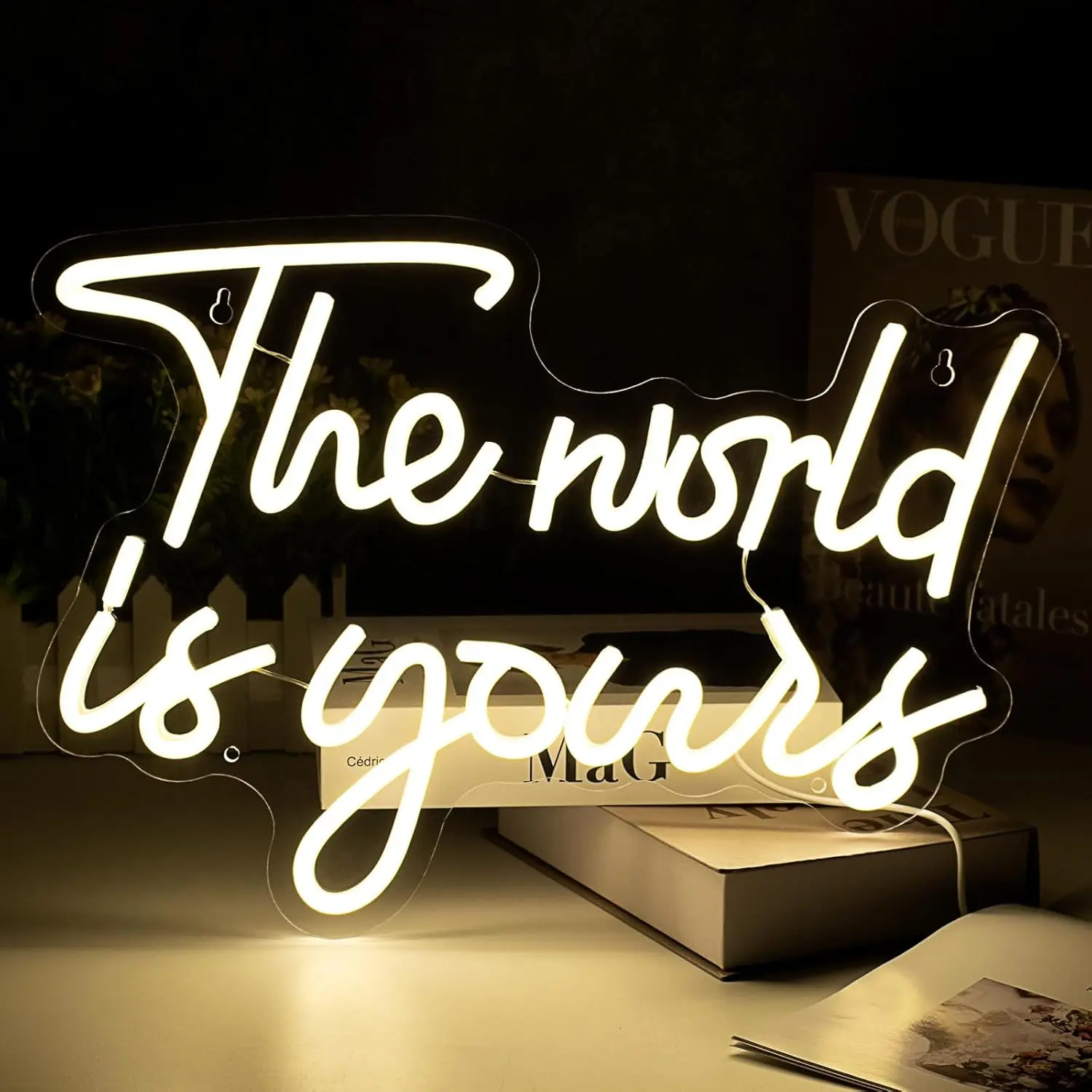 The World is Yours, a lit sign for weddings, engagements, bachelorette parties, suitable for girls' bedrooms and home decor.
The World is Yours, a lit sign for weddings, engagements, bachelorette parties, suitable for girls' bedrooms and home decor.