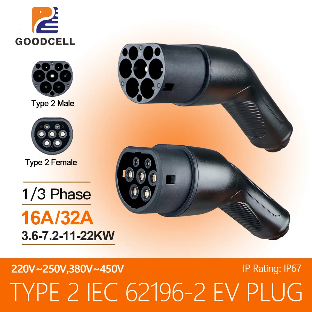 GOODCELL Type2 Male/Famale Plug for Electric Car Accessories GBT 16A 32A 1/3P EV Charging Plug EVSE Charger
GOODCELL Type2 Male/Famale Plug for Electric Car Accessories GBT 16A 32A 1/3P EV Charging Plug EVSE Charger