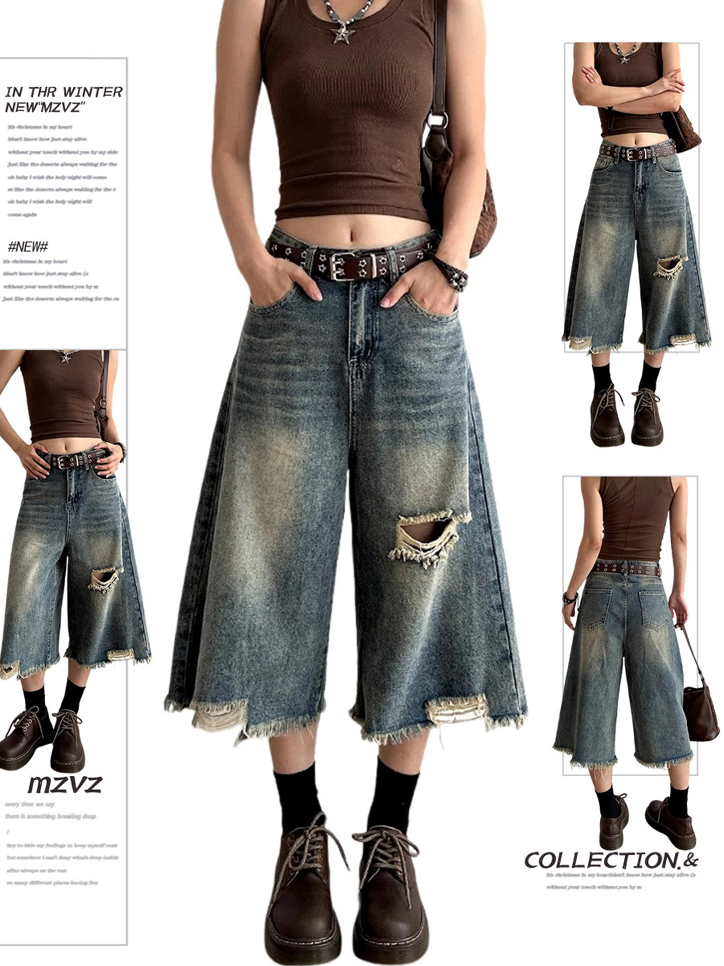 Retro American High Street Women's Jeans Capri Pants Summer Loose Slim Wide Leg Frayed Tassel 7 Length Middle Pants
Retro American High Street Women's Jeans Capri Pants Summer Loose Slim Wide Leg Frayed Tassel 7 Length Middle Pants