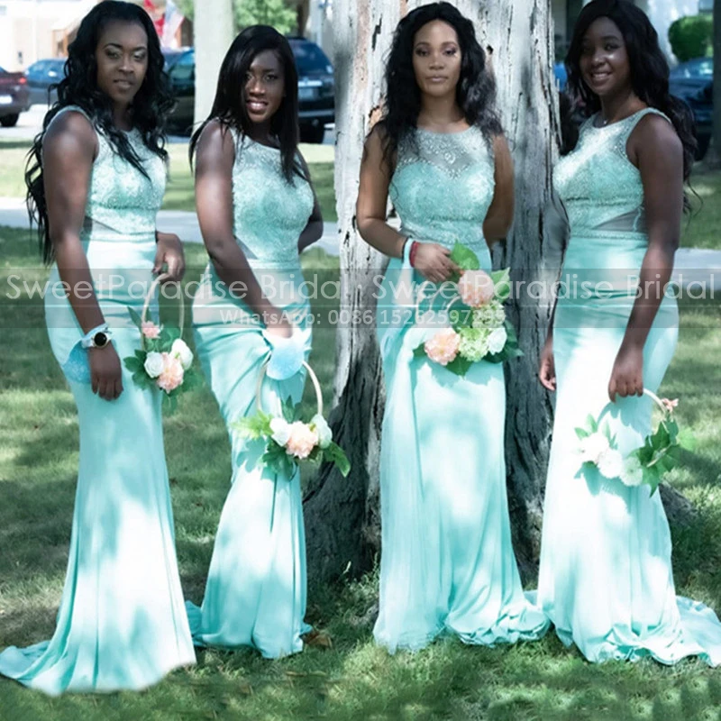 Trumpet Bridesmaid Dresses With Beaded Appliques Sheer Neck Customized Sleeveless Long Mermaid Party Dress Wedding Guest Gown
Trumpet Bridesmaid Dresses With Beaded Appliques Sheer Neck Customized Sleeveless Long Mermaid Party Dress Wedding Guest Gown