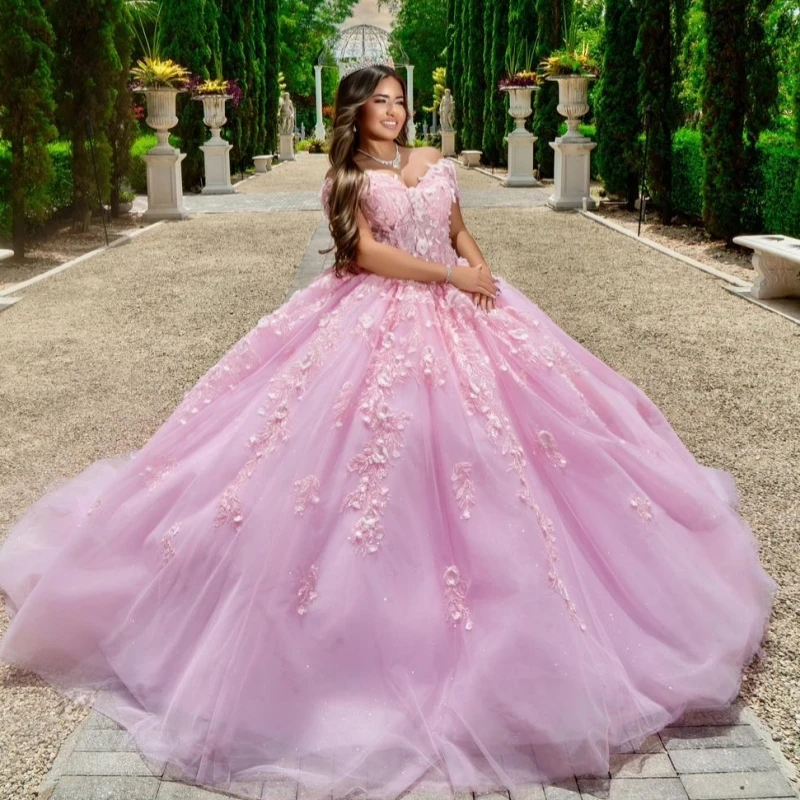 Pink Ball Gown Quinceanera Dresses Off The Shoulder Applique Flower Beads Party Birthday Sweet 16 Dress Vestidos 15 De Anos
Pink Ball Gown Quinceanera Dresses Off The Shoulder Applique Flower Beads Party Birthday Sweet 16 Dress Vestidos 15 De Anos