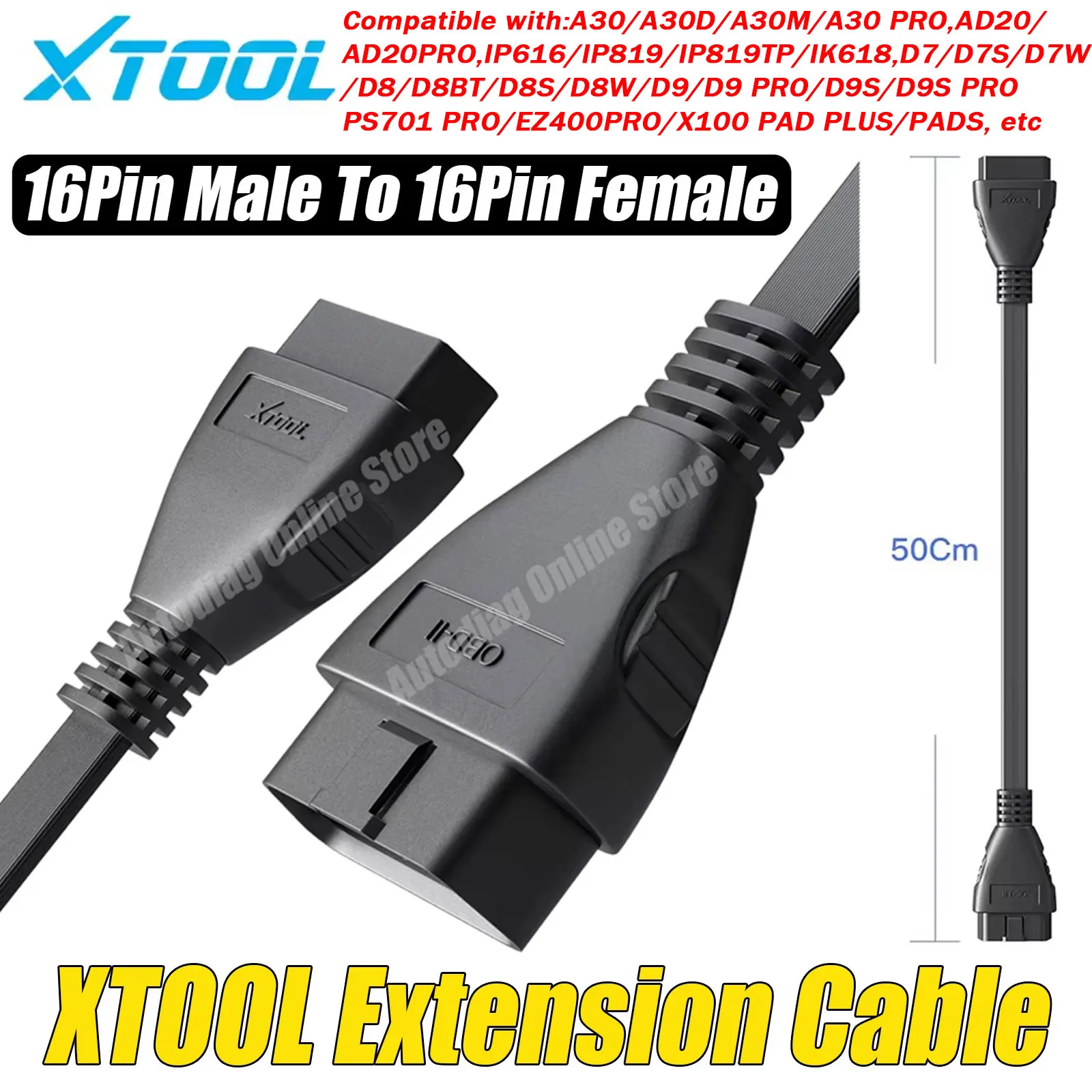 Кабель-удлинитель XTOOL OBD2 16Pin (штекер-гнездо) для сканеров A30/A30D/A30M/A30X, D7, D8/BT, D9/Pro
Кабель-удлинитель XTOOL OBD2 16Pin (штекер-гнездо) для сканеров A30/A30D/A30M/A30X, D7, D8/BT, D9/Pro