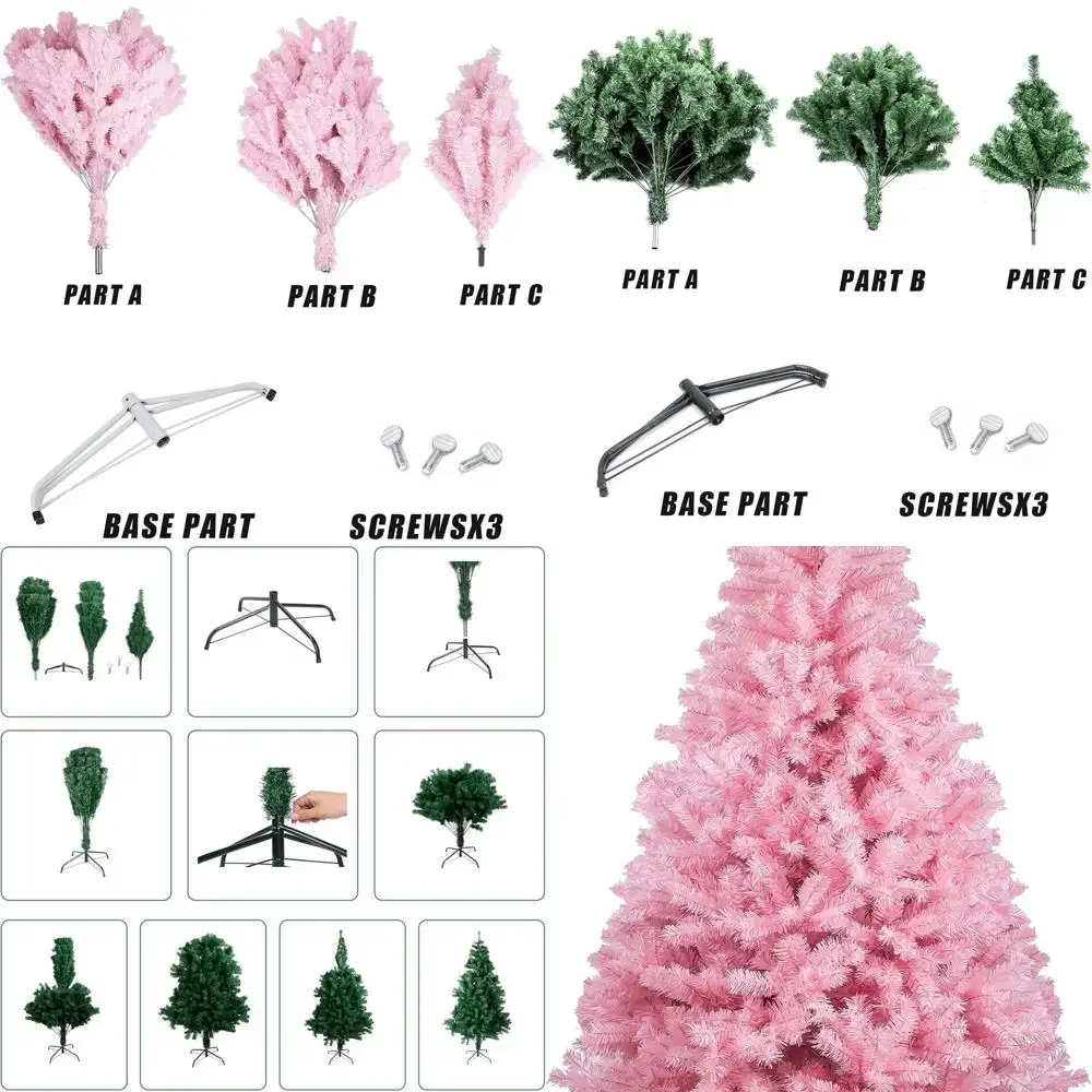 6FT 1300 Tips Artificial Christmas Pine Tree with Metal Stand for Easy Assembly - Perfect for Outdoor and Indoor Decor in Pink
6FT 1300 Tips Artificial Christmas Pine Tree with Metal Stand for Easy Assembly - Perfect for Outdoor and Indoor Decor in Pink