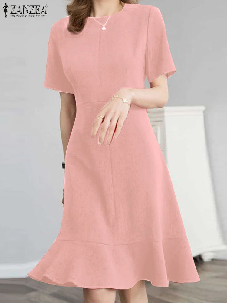 Elegant Party Solid Color Robe ZANZEA Women Mermaid Dress Vintage Short Sleeve Ruffled Sundress Casual Waisted Knee Length Dress
Elegant Party Solid Color Robe ZANZEA Women Mermaid Dress Vintage Short Sleeve Ruffled Sundress Casual Waisted Knee Length Dress