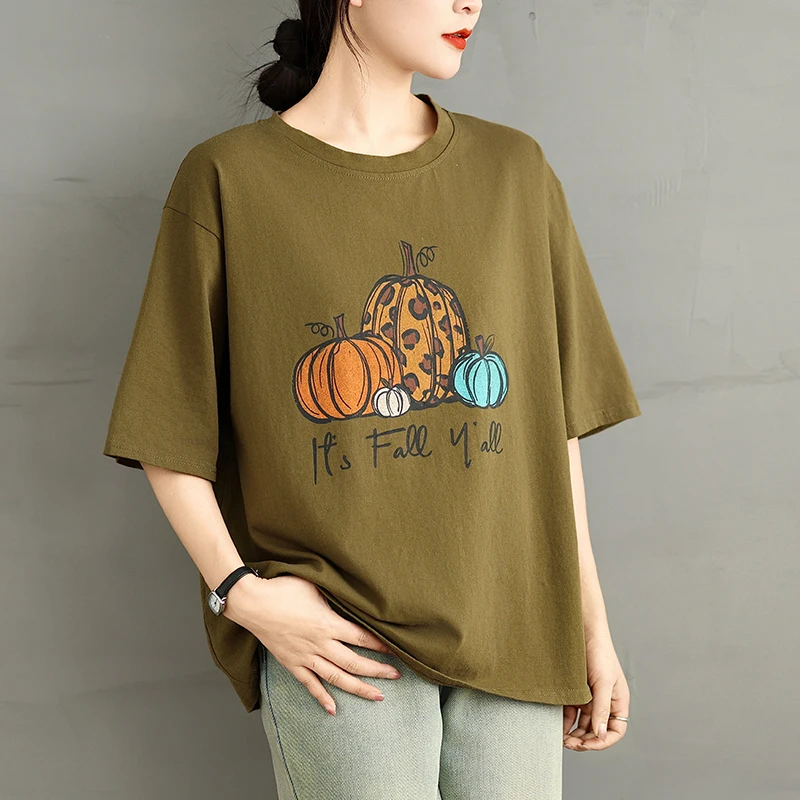 Новая летняя футболка из чистого хлопка ort Sve с круглым принтом тыквы, свободный повседневный антивозрастной универсальный топ для похудения
Новая летняя футболка из чистого хлопка ort Sve с круглым принтом тыквы, свободный повседневный антивозрастной универсальный топ для похудения